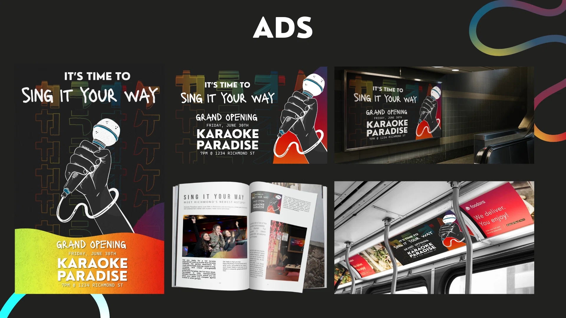 Karaoke Paradise launch campaign across transit, outdoor, magazine, and Instagram