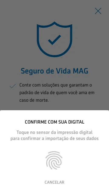 MAG Finances biometric authentication screen
