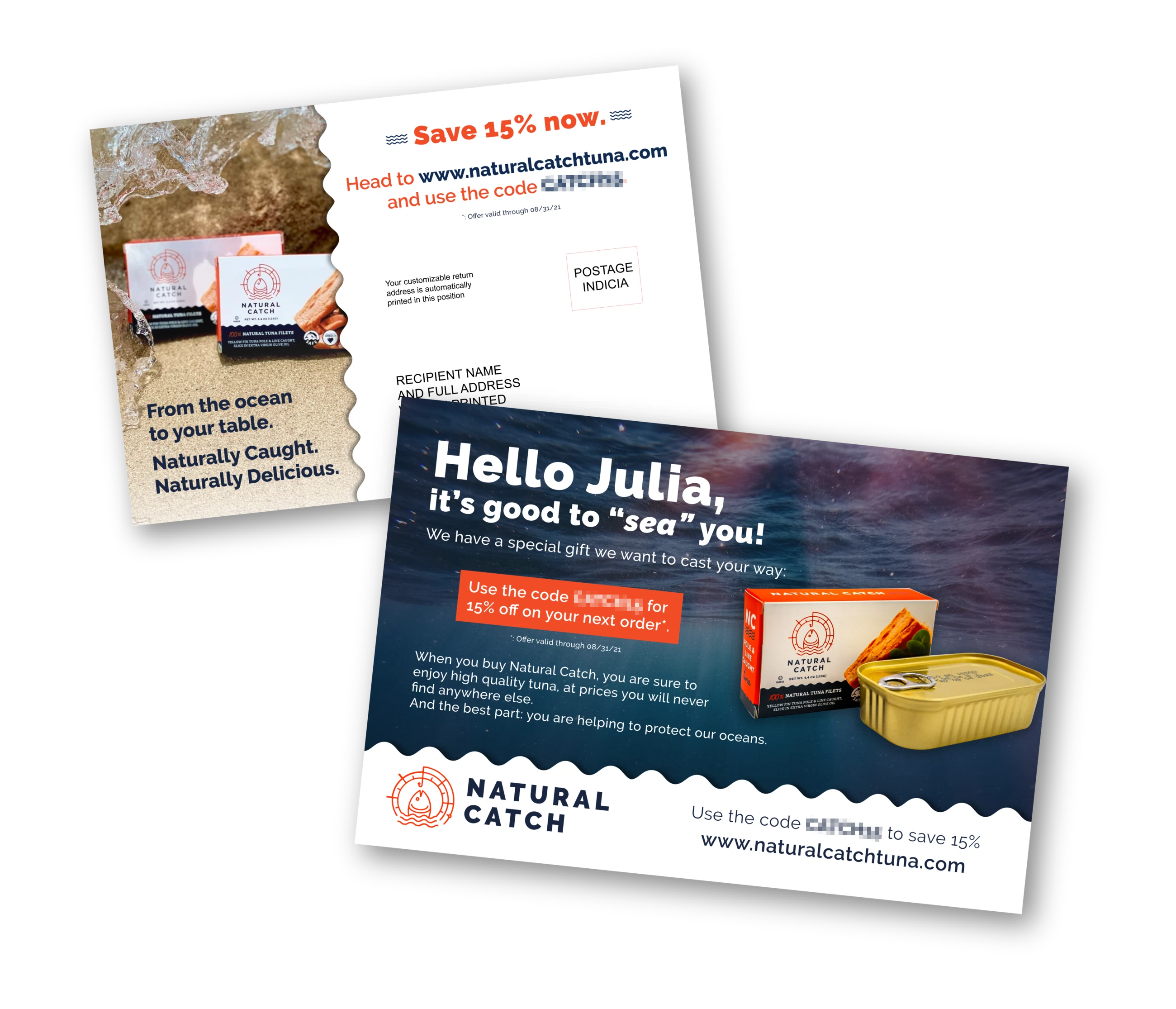 Julia Lisboa redesign for Natural Catch direct mail campaign